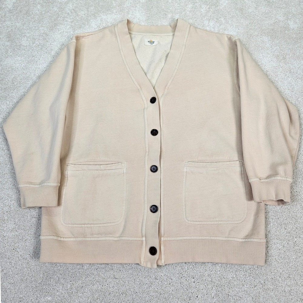 Marine Layer Cardigan Sweatshirt Off-White Cotton Blend V-Neck Button Front Sz L